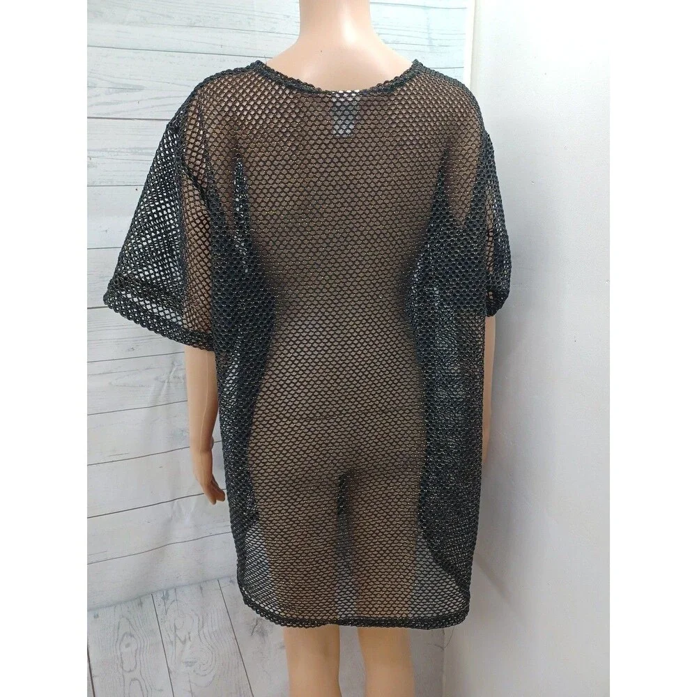 Catalina Womens Black Gold Metallic Mesh Swim Cover Up Sz M